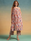 Peach Floral Printed A - Line Kurta Set with Spaghetti Straps - Mahukaa