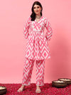 Pink Abstract A - Line Co - ord Set with V - Neck - Mahukaa