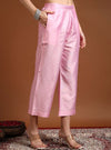 Pink Chanderi Straight Kurta Set with Mirror Work & Net Dupatta - Mahukaa