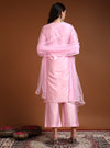 Pink Chanderi Straight Kurta Set with Mirror Work & Net Dupatta - Mahukaa