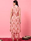 Pink Floral Printed A - Line Kurta Set with V - Neck - Mahukaa