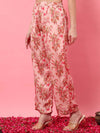Pink Floral Printed A - Line Kurta Set with V - Neck - Mahukaa