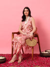 Pink Floral Printed A - Line Kurta Set with V - Neck - Mahukaa