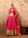 Pink Silk Blouse And Lehenga Set With Zari Embroidery - Mahukaa