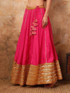 Pink Silk Full Sleeve Blouse And Lehenga Set With Zari Embroidery - Mahukaa