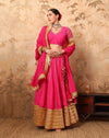 Pink Silk Full Sleeve Blouse And Lehenga Set With Zari Embroidery - Mahukaa
