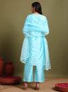 Powder blue dori & thread work embroidery kurta set with dupatta - Mahukaa