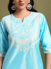 Powder blue dori & thread work embroidery kurta set with dupatta - Mahukaa