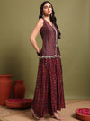 Printed Maroon V - Neckline Kurta Set With Lace Detaling & Dupatta - Mahukaa