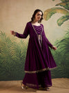 Purple Embroidered Indo-western with Sharara & Dupatta