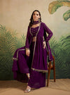 Purple Embroidered Indo-western with Sharara & Dupatta