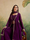 Purple Embroidered Indo-western with Sharara & Dupatta