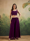 Purple Embroidered Indo - western with Sharara & Dupatta - Mahukaa
