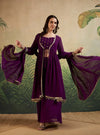 Purple Embroidered Indo - western with Sharara & Dupatta - Mahukaa
