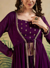Purple Embroidered Indo-western with Sharara & Dupatta