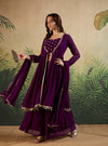 Purple Embroidered Indo - western with Sharara & Dupatta - Mahukaa