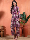 Purple Floral A - Line Co - ord Set with Mandarin Collar - Mahukaa