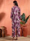 Purple Floral A - Line Co - ord Set with Mandarin Collar - Mahukaa