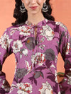 Purple Floral A - Line Co - ord Set with Mandarin Collar - Mahukaa