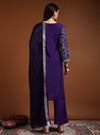 Purple Square V - Neck Zari Embroidered Kurta Set with Dupatta - Mahukaa