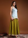 Sky Blue Round Neck Straight Sleeveless Kurta & Sharara Set with Lace Embroidery & Dupatta - Mahukaa