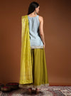 Sky Blue Round Neck Straight Sleeveless Kurta & Sharara Set with Lace Embroidery & Dupatta - Mahukaa