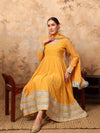 Vibrant Yellow Georgette Anarkali Set with Gota Lace and Dupatta - Mahukaa