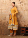 Vibrant Yellow Georgette Anarkali Set with Gota Lace and Dupatta - Mahukaa