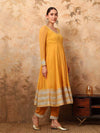Vibrant Yellow Georgette Anarkali Set with Gota Lace and Dupatta - Mahukaa