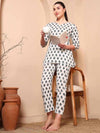 White Floral Print Pure Cotton Night Suit - Mahukaa