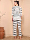 White Floral Print Pure Cotton Night Suit - Mahukaa