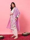 White Floral Straight Kurta Set with V - Neck and Screen Print - Mahukaa