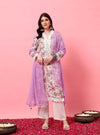 White Floral Straight Kurta Set with V - Neck and Screen Print - Mahukaa