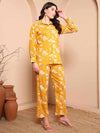 Yellow Pure Cotton Floral Co - ord Set with Shirt Collar - Mahukaa