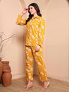 Yellow Pure Cotton Floral Co - ord Set with Shirt Collar - Mahukaa