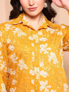 Yellow Pure Cotton Floral Co - ord Set with Shirt Collar - Mahukaa
