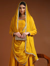 Yellow Round - neckline Anarkali Set with Lace Embroidery & Dupatta - Mahukaa