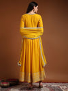 Yellow Round - neckline Anarkali Set with Lace Embroidery & Dupatta - Mahukaa
